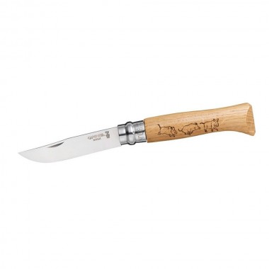 НОЖ OPINEL СЕРИИ TRADITION ANIMALIA №08, КЛИНОК 8,5СМ., НЕРЖАВЕЮЩАЯ СТАЛЬ, РИСУНОК - КАБАН, РУКОЯТЬ - ДУБ (6 ШТ./УП.)
