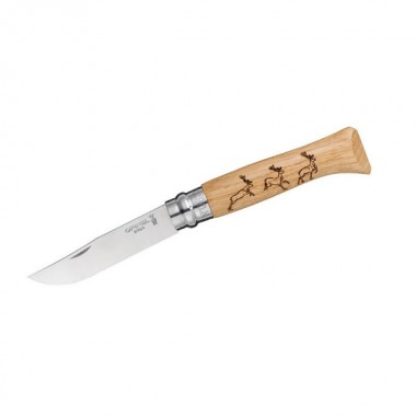 НОЖ OPINEL СЕРИИ TRADITION ANIMALIA №08, КЛИНОК 8,5СМ., НЕРЖАВЕЮЩАЯ СТАЛЬ, РИСУНОК - ОЛЕНЬ, РУКОЯТЬ - ДУБ (6 ШТ./УП.)