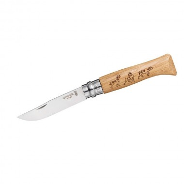 НОЖ OPINEL СЕРИИ TRADITION ANIMALIA №08, КЛИНОК 8,5СМ., НЕРЖАВЕЮЩАЯ СТАЛЬ, РИСУНОК - СОБАКА, РУКОЯТЬ - ДУБ (6 ШТ./УП.)