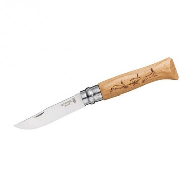 НОЖ OPINEL СЕРИИ TRADITION ANIMALIA №08, КЛИНОК 8,5СМ., НЕРЖАВЕЮЩАЯ СТАЛЬ, РИСУНОК - ЗАЯЦ, РУКОЯТЬ - ДУБ (6 ШТ./УП.)