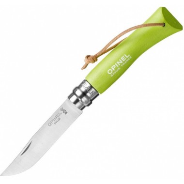 Нож Opinel серии Tradition Colored №07, клинок 8см., нерж. сталь, рукоять - граб, цвет - зеленый, темляк (6 шт./уп.)