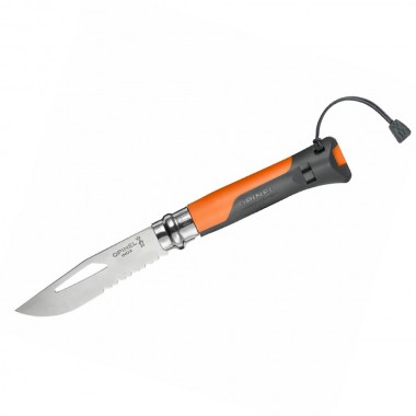  Нож Opinel серии Specialists Outdoor №08, клинок 8,5см., нерж.сталь, пластик, свисток+темляк, оранж./серый (4 шт./уп.) 